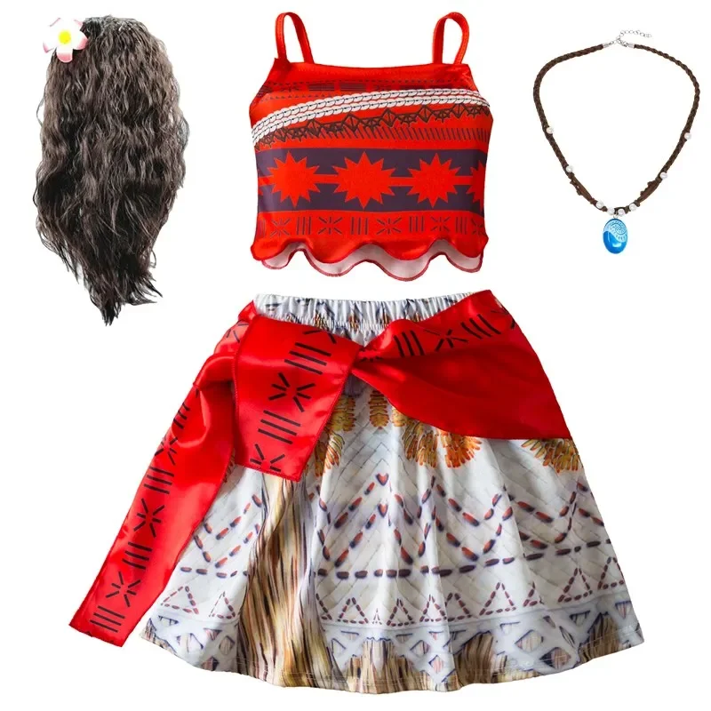 Ocean Adventure Cartoon Role Play Costume Moana Two Pieces Dress up for Girls Polynesian Style Vaiana Princess Costume Halloween