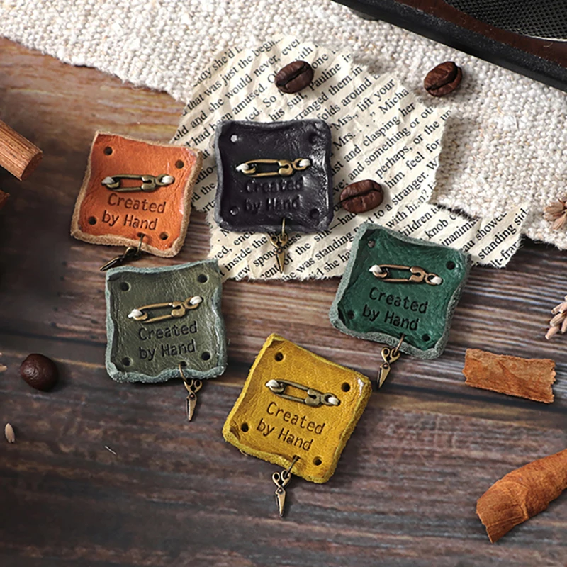 

Korea Imported Precious Retro Metal Pin Denim Leather Label European and American Style First Layer Cowhide