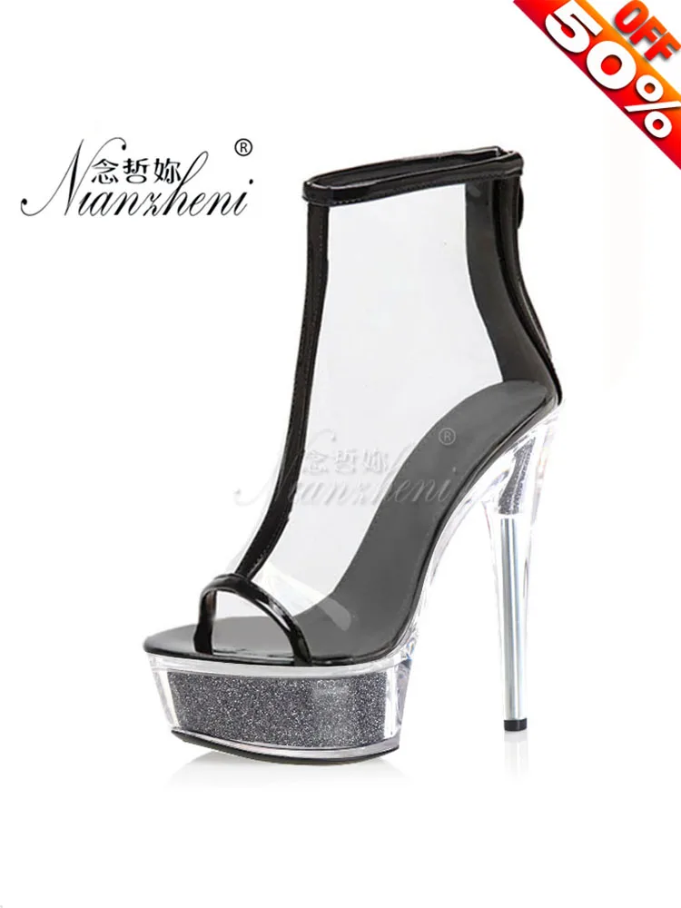 

6Inches Platform Women Boots Stripper Heels Nightclub Clear Pole Sance Shoes Stage Show Sexy Models Party Full Dress Fetish Lady