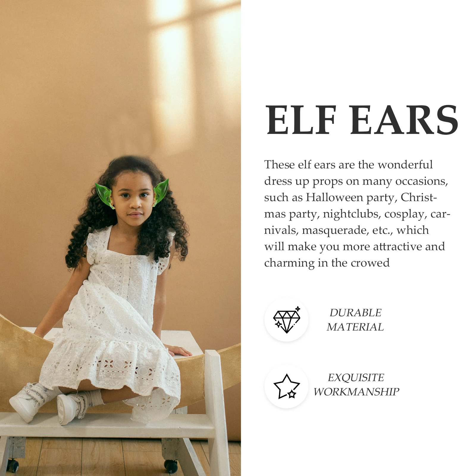 

Elf Ears Halloween Cosplay Masquerade Costume Props Comfortable Fit Women Accessories Party Decorations DIY