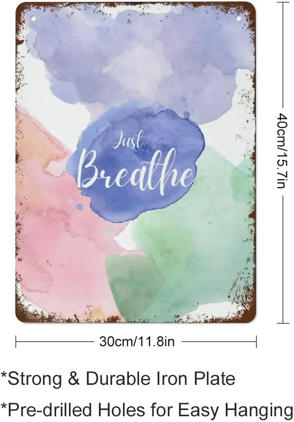 Just Breathe Poster,Mindfulness Poster,Therapy Office Decor Funny Vintage Metal Tin Sign for Home Coffee 12 x 16 Inch