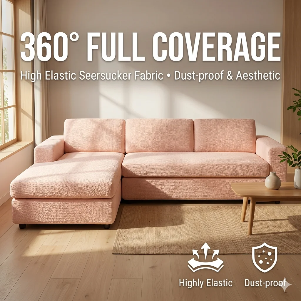 Elastic Seersucker Sofa Cover 360 Full Cover Dust-proof Couch Slipcover Magic Stretch Furniture Protector for 1/2/3/4 Seater