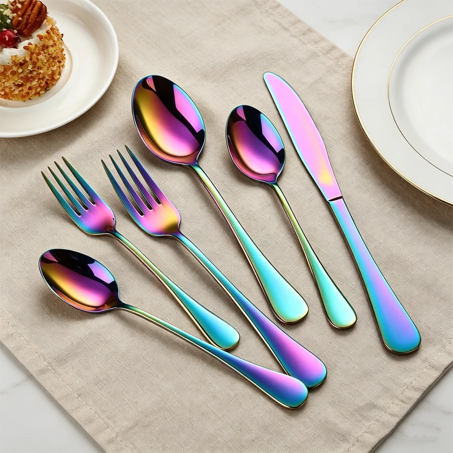 30-piece elegant stainless steel colored cutlery set, kitchenware set, including dinner knife, fork, spoon and dessert spoon - m