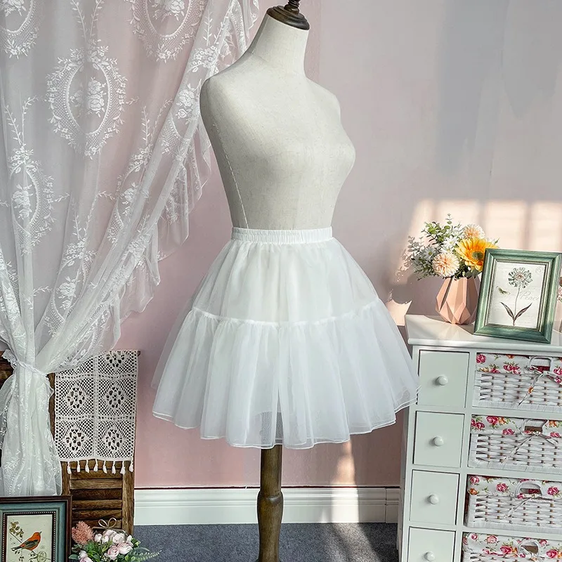 Three Layers Cute Cosplay Puffy Short Korea Japan Lolita White Petticoat Soft Yarn Cloud Support Canopy Fluffy 45CM Length