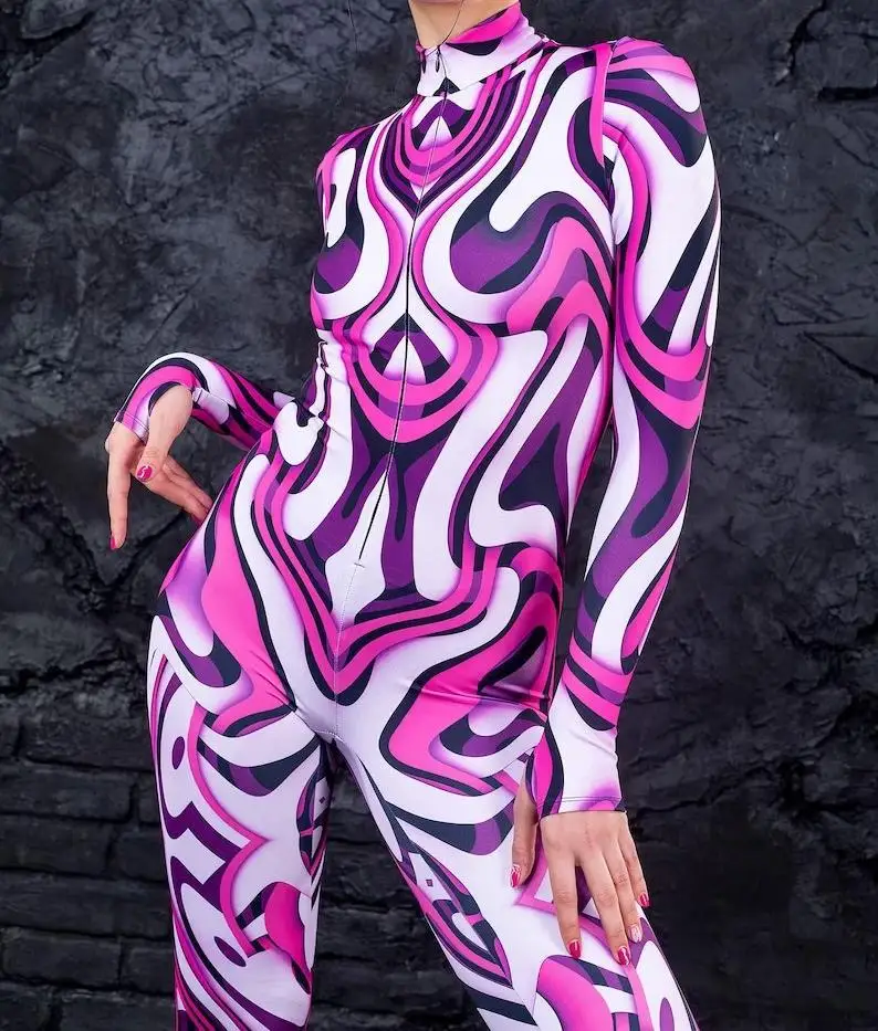 Bunter 3D-Druck Damen Party Cyberpunk Regenbogen Jumpsuit Onesie Halloween Cosplay Kostüm Elastischer Bodysuit Romper – Detail 11