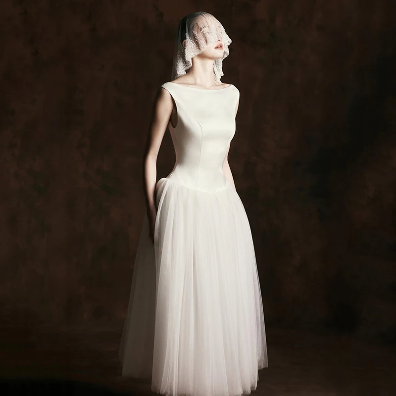 Suknia ślubna Eightree w stylu boho na plażę dla kobiet, fason A, bez rękawów, dekolt okrągły, długość do herbaty, suknie ślubne na zamówienie, Vestidos De Novia