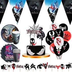 Decoraciones para fiesta de cumpleaños con tema de Venom, servilletas, platos, mantel, tazas, globos, adornos para cupcakes, decoración para fiesta de cumpleaños para niños