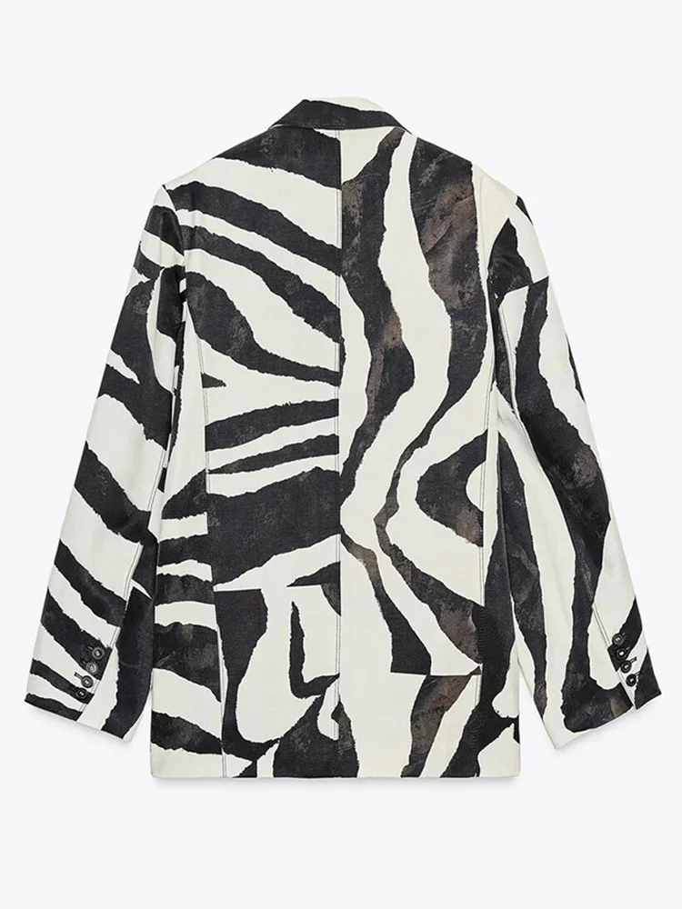 2025 Autumn Spring Lady Commute Outfits Elegant Animal Print Women's Blazer Jacket Loose Turn-down Button Pockets Coat Female