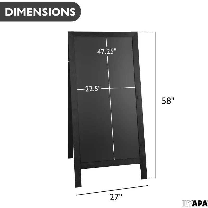 A-Frame Chalkboard Sidewalk Sign - 27 x 58 inches, Folding Standing Sandwich Sign – Sturdy Freestanding Black Magnetic