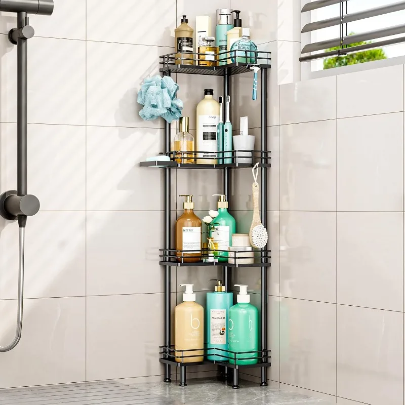 

Corner Shower Caddy Organizer - 4 Tier Shower Shelf Corner with Soap Holder, Rustproof Bathroom Standing Organizer