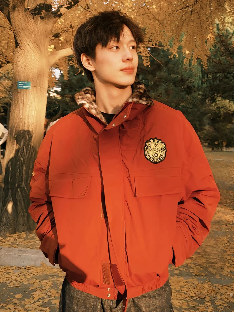 

Мужская хлопковая куртка Thiened, зимняя рабочая одежда-бомбер, воротник-стойка на подкладке, теплая повседневная верхняя одежда с леопардовым принтом