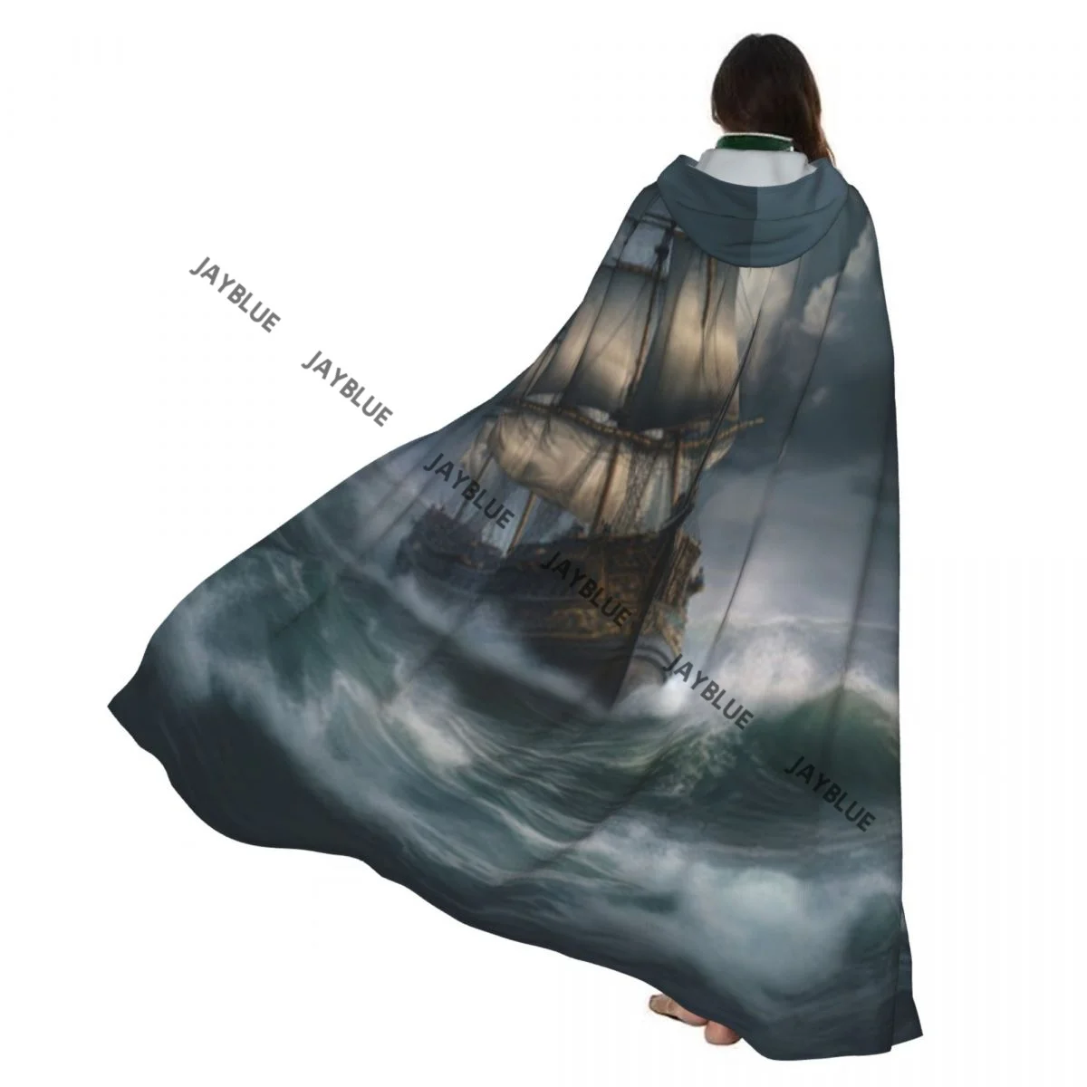 

Длинная накидка-плащ Старый корабль в гроз Фэнтези Приключения Плащ с капюшоном Пальто Осенние толстовки