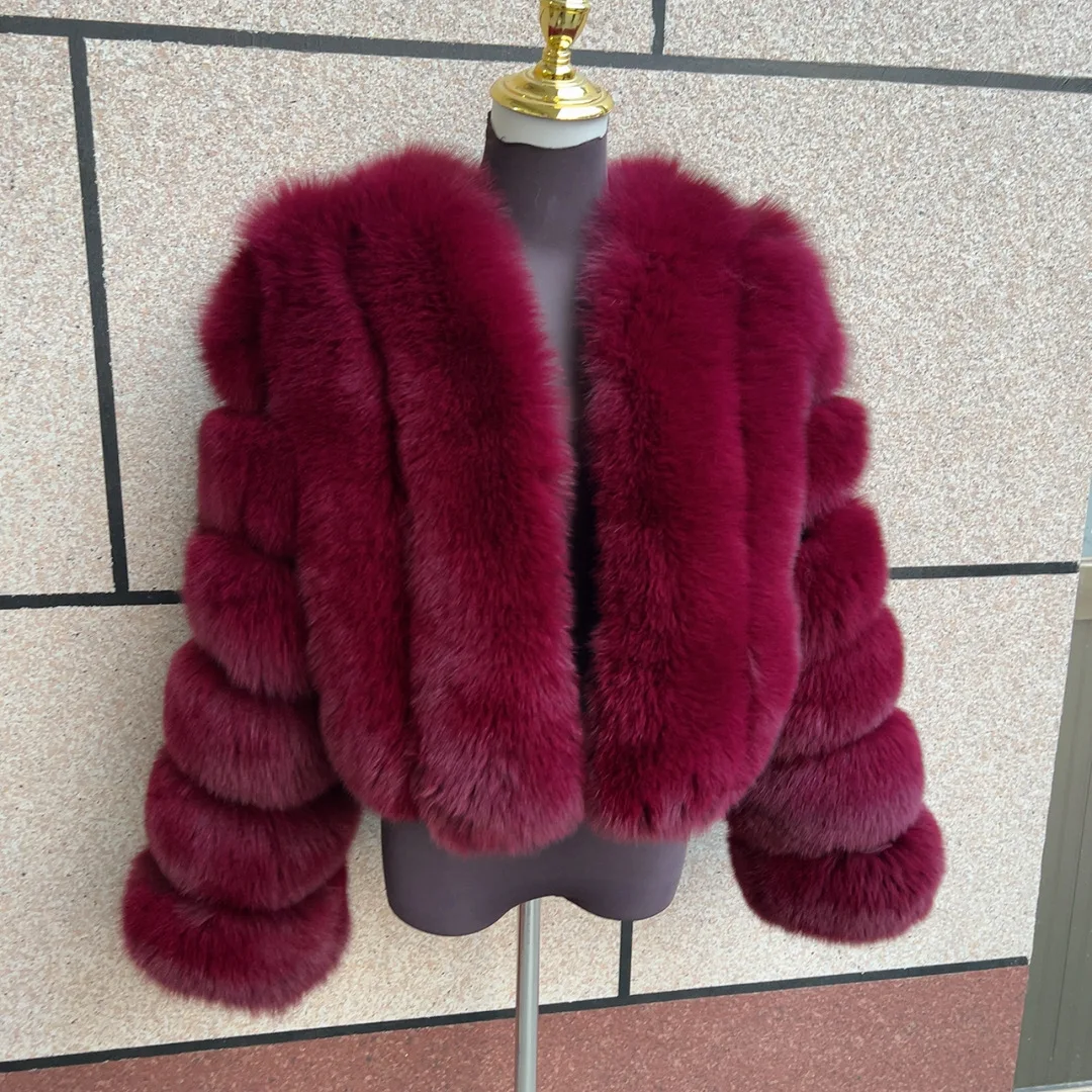Women's Real Fox Fur Coat Winter Fashion Short Vertical Natural Fox Fur Raccoon Fur Jacket HUA QIU MEI SI