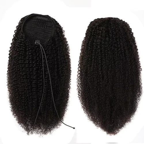 Imagen 2 del producto Cola de Caballo rizada Afro, extensión de cola de caballo Natural de cabello humano con cordón, cola de caballo de cabello humano virgen brasileño 12A, negro Natural