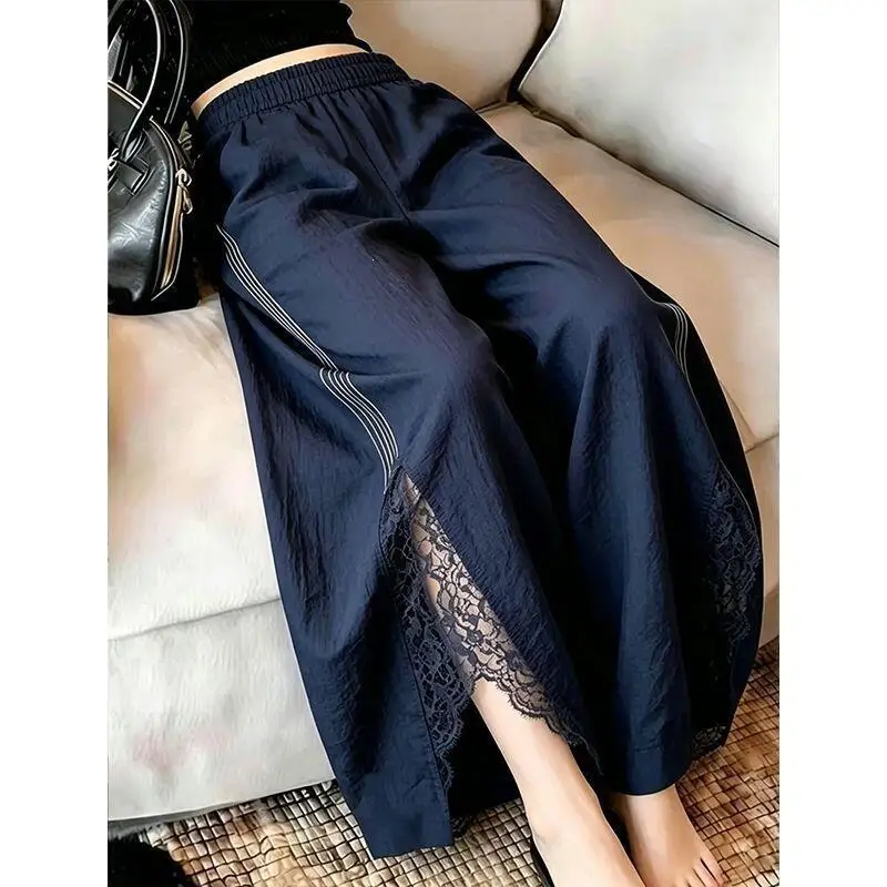 Hot 2026 New Summer Women Lace Patchwork Trendy Wide Leg Pants Fashion Versatile Unique Good-Looking Fat Mm Casual Loose Pants
