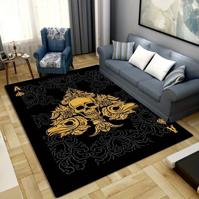 Poker Spade Print Decor Rug, Non‑Slip Floor Mat for Living Room, Bedroom, Kitchen, Bathroom, Wood Floor Protection
