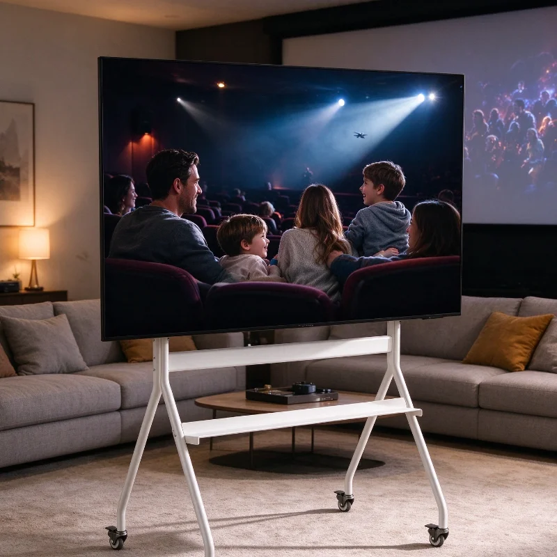 32-85 inches Premium Metal TV Trolley with Brake Casters and Cable Management for Office Meeting Rooms and Home Theater Setup