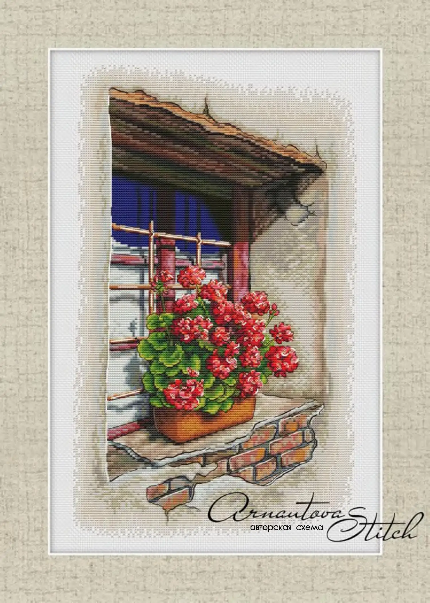 Cross Stitch Kit  Flowers on the windowsill 32-46 28ct 32ct 14ct Metallic fabric  Cloth hand Embroidery Material Kit