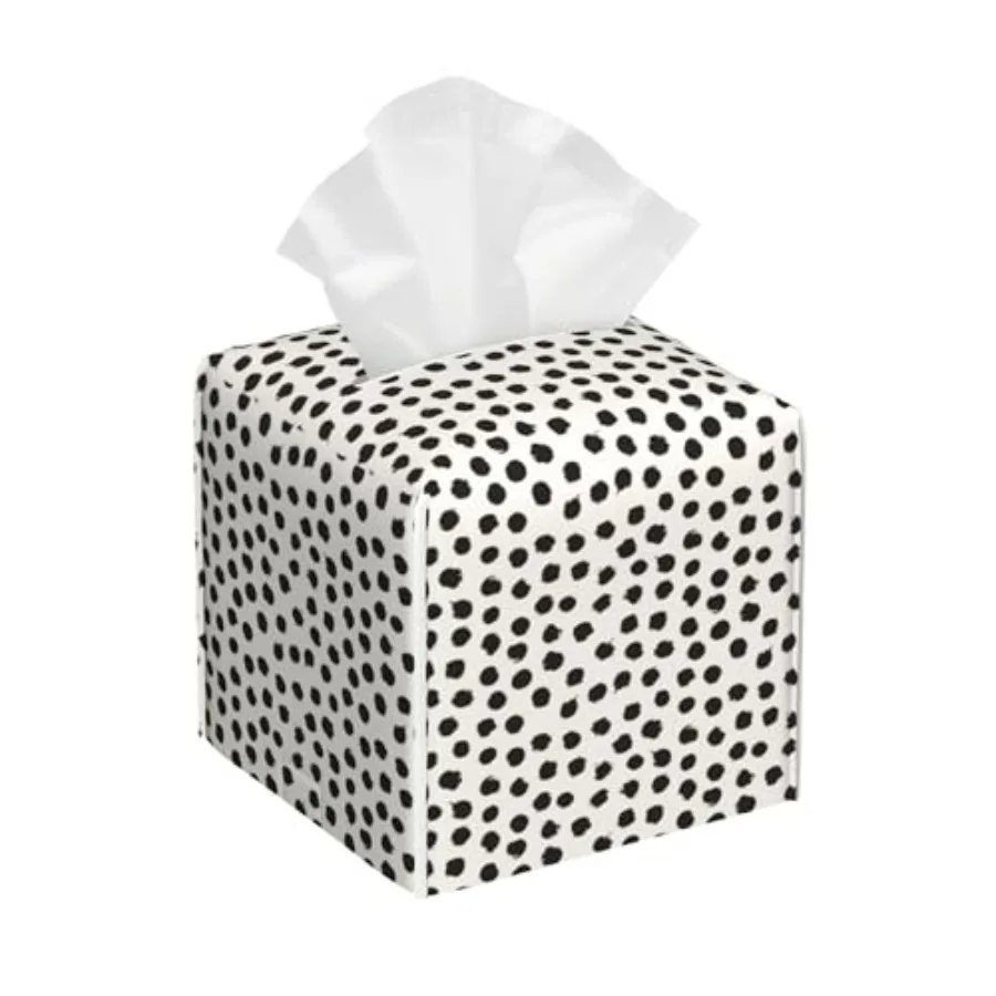 

Polka Dot Black Circle Tissue Box Cover Square, Abstract Round Brush Strokes Tissue Box Holder Waterproof Leather Facial Paper