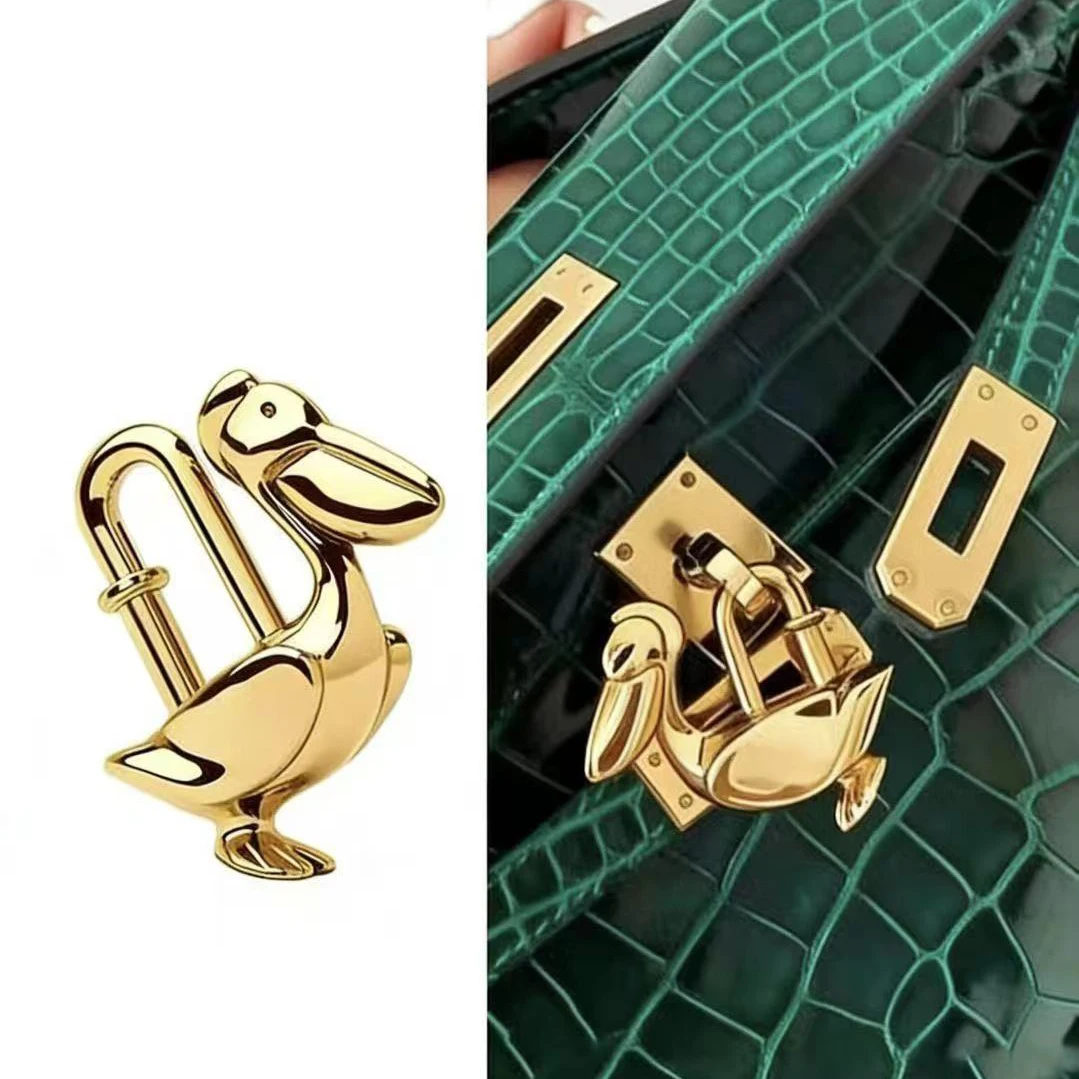 Taschenschloss-Anhänger für Birkin Kelly Handtasche Pelecanus Schloss-Charm Vollstahl Tier-Metall-Schloss Taschen-Charm Accessoire
