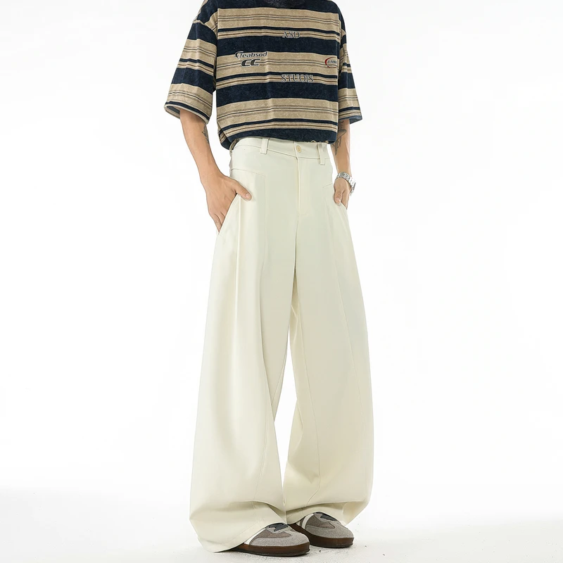 

Beige Suit Pants Men Fashion Society Mens Black Dress Pants Korean Loose Wide Leg Pants Mens Office Formal Trousers M-3XL