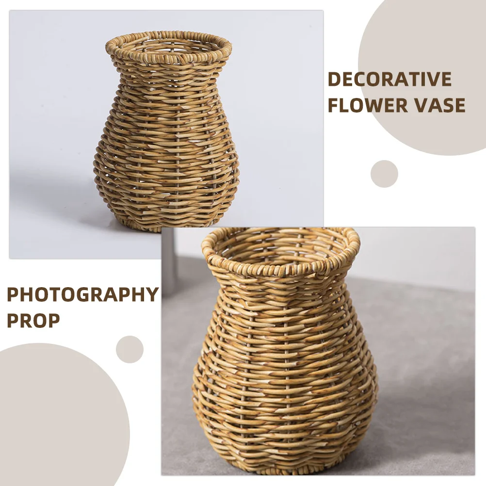 

1pcs Simulation Rattan Vase Rustic Woven Flower Container For Home Office Decor Indoor Plant Holder Decorative Arrangement Pot