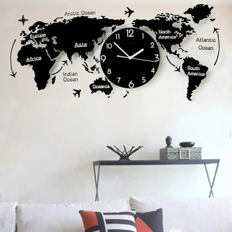 Large 3d Luxury Wall Clock Modern World Map Clocks Wall Home Decor Creative Luminous Silent Watches Living Room Decoration Gift