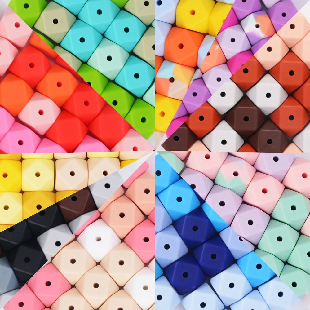 LOFCA 32Pcs 14mm Hexagon Silicone Beads Pearl DIY Food Grade Hexagon Beads For Jewelry Making DIY Necklace Bracelet Accessories