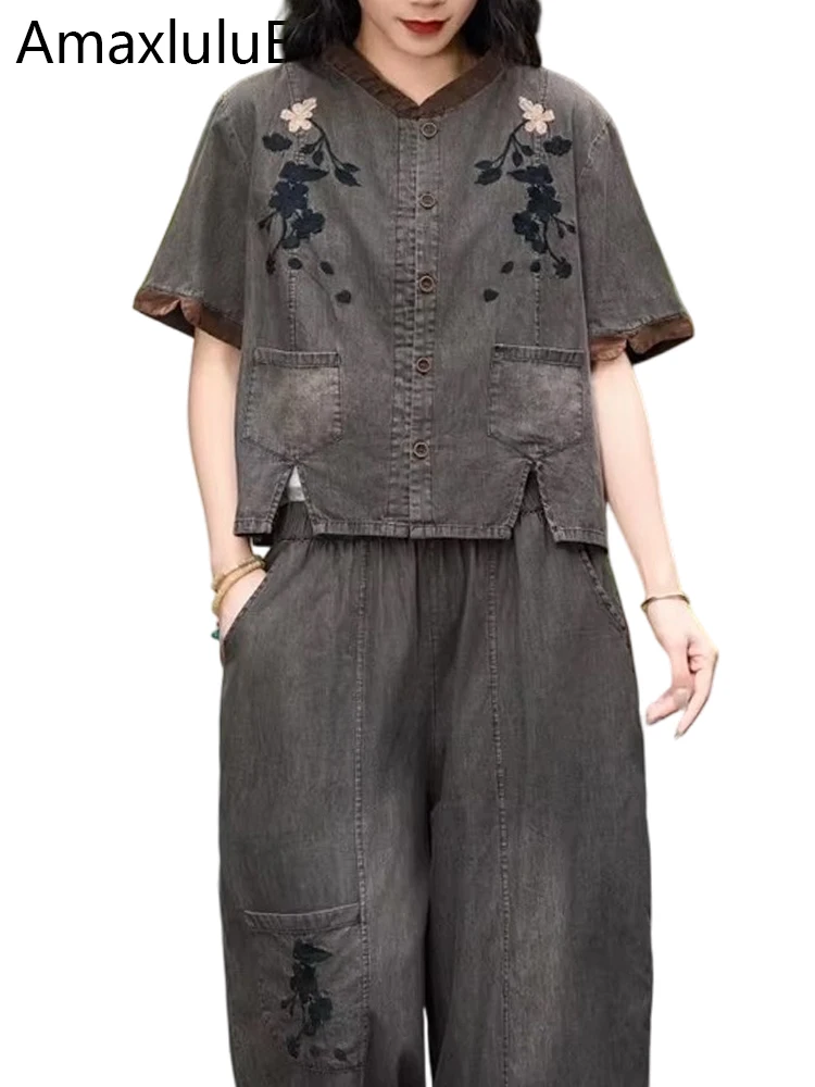 

Max LuLu Брендовые джинсовые свободные комплекты из двух предметов женские модные наряды с вышивкой повседневные куртки женские классические винтажные элегантные брюки