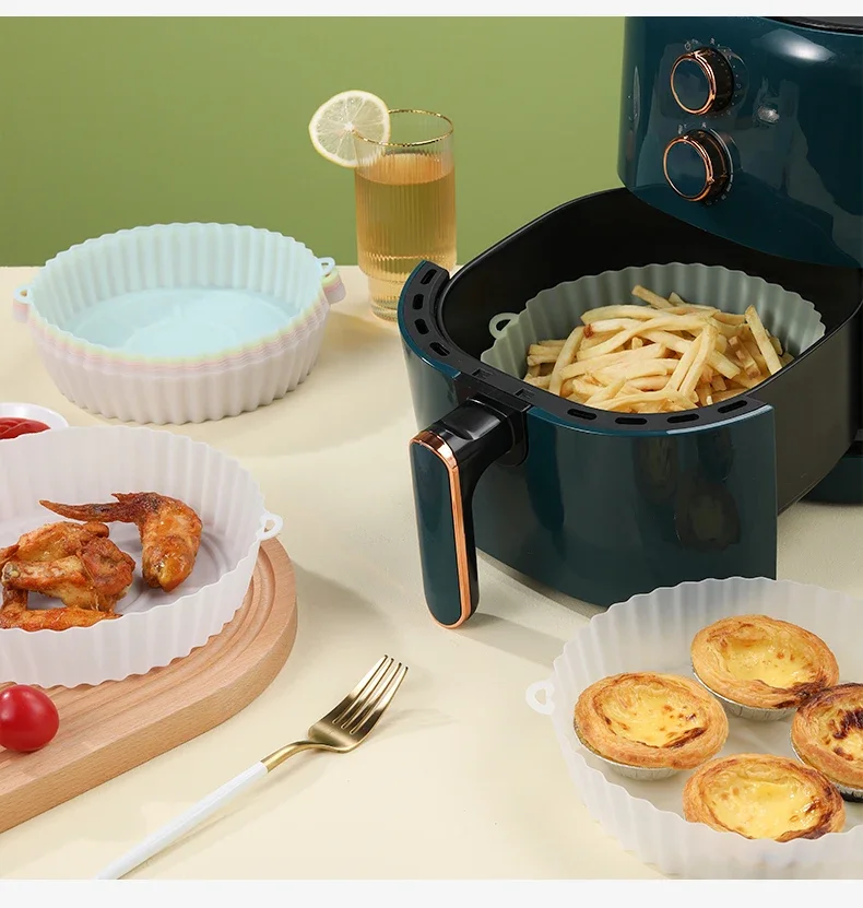 

Silicone Air Fryers Oven Baking Tray Fried Pizza Chicken Mat AirFryer Silicone Pot Round Reusable Cake Pan For Air Fryer