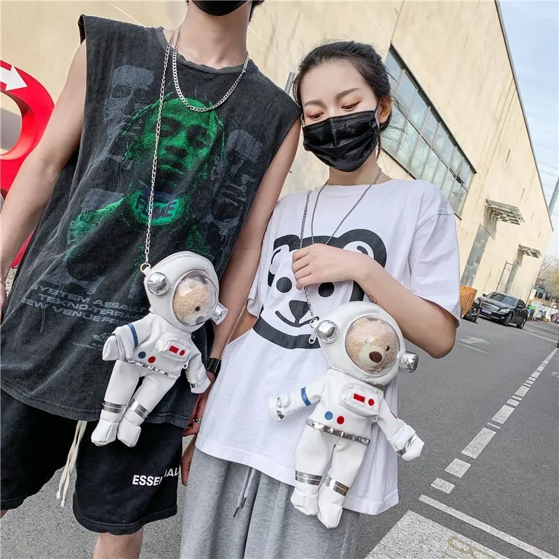 2021 Cartoon Three Dimensional Astronaut Women's Shoulder Bag Brand Handbag Doll Space Bear Bag Chain Crossbody Bag Female Purse