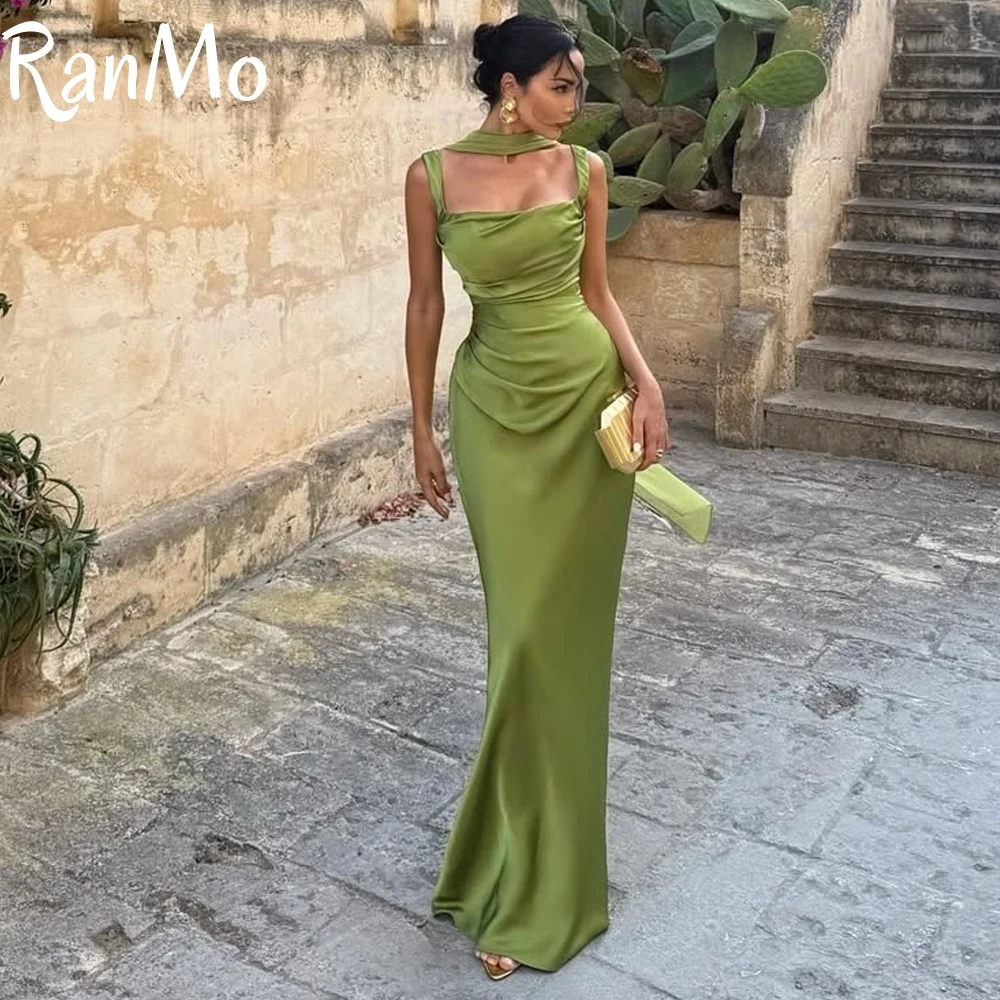 Ranmo Modern Square Collar Satin Mermaid Prom Dresses High Quality Backless Sleeveless Formal فساتين سهرة Customized