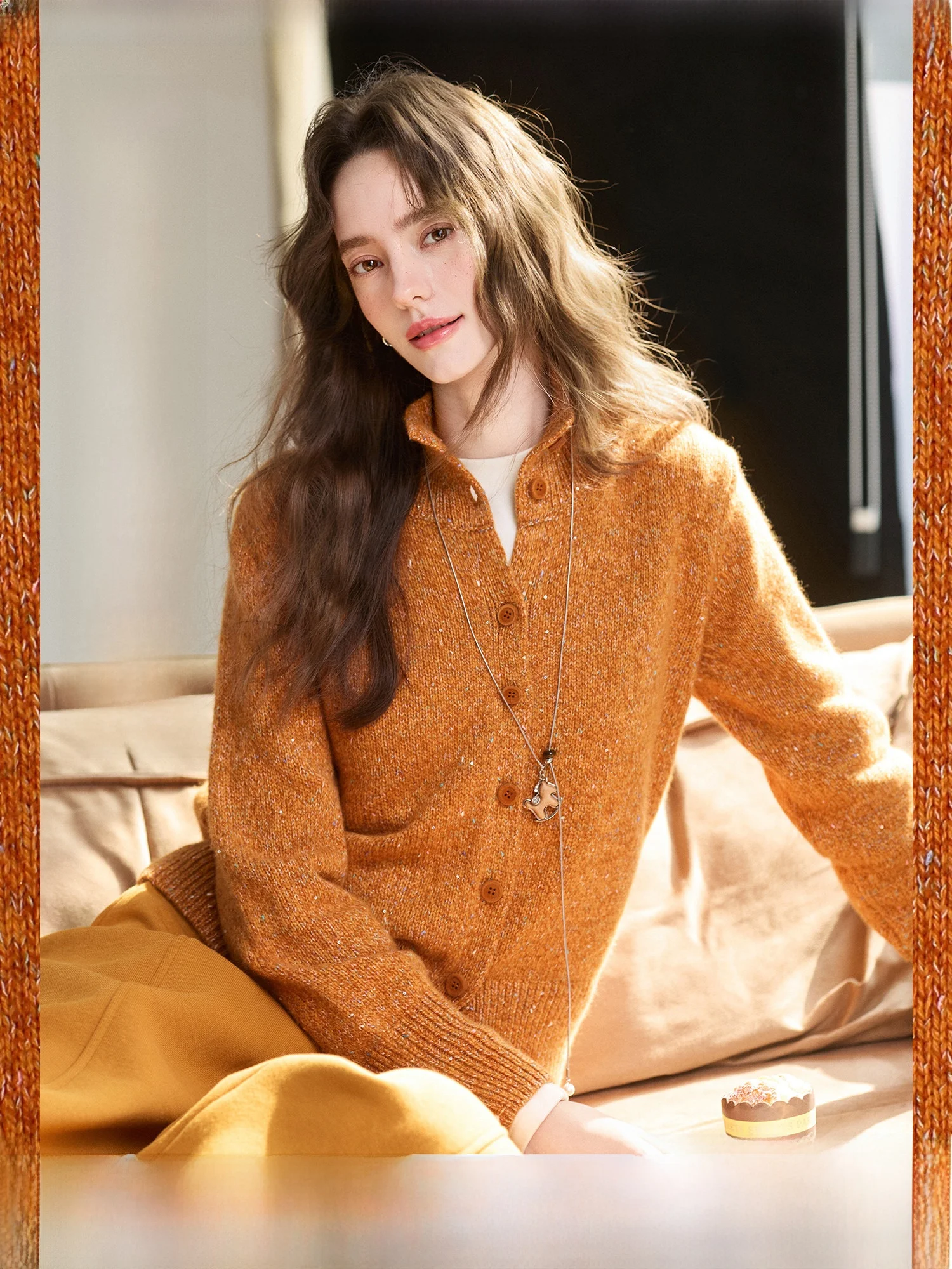 

Tead Woolen Knitted Sweater f High Collar Women's Autumn Winter Dopane Sle Fce Soft Long Sve Cardigan