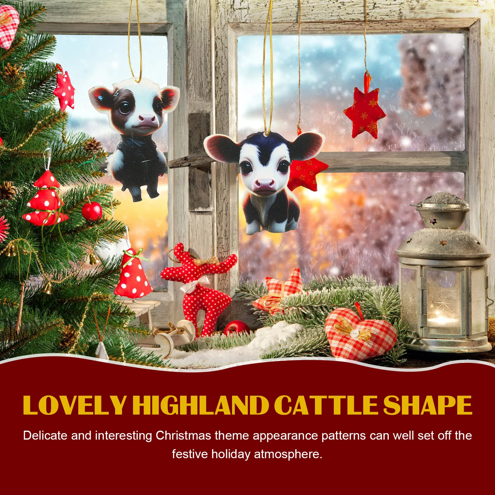 

2Pcs Acrylic Decors Xmas Tree Hanging Ornaments Cattle Ornaments Christmas Tree Decorations Xmas Hanging Pendulum Gifts
