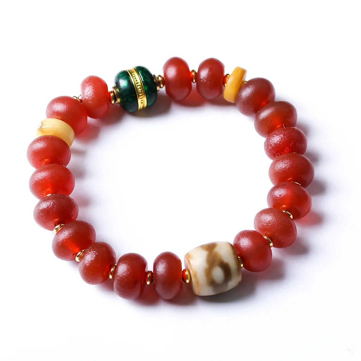 Matte Patina Agate Abacus Bead Bracelet Dzi Bead Burger Bead Prayer Bracelet for Good Luck Gifts