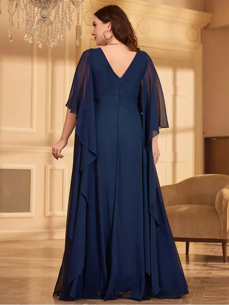 Plus Size Wedding Banquet Bridesmaid Dinner 4xl 5xl Floor-Length Chiffon Sequined Colorful Evening Dress Big Size Prom Drss