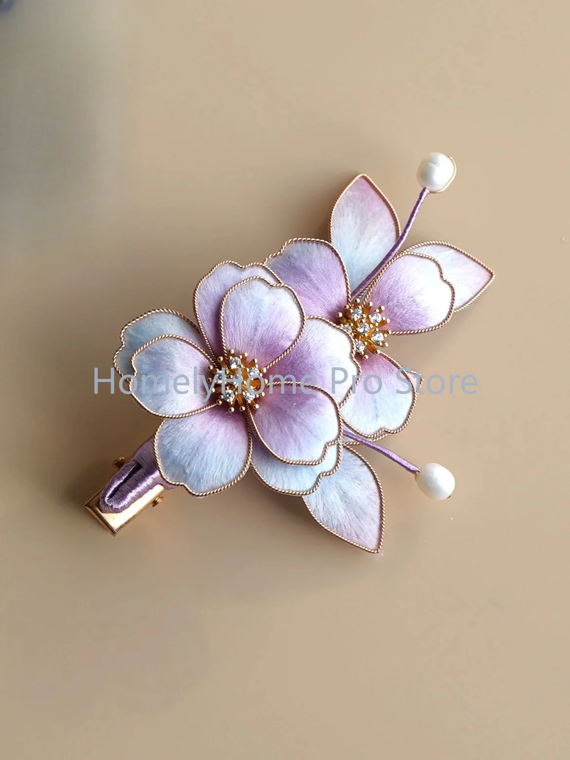 Intangible Cultural Heritage Velvet Hair Flower, Gradient Filigree Side Clip, Handmade Hair Accessory for Hanfu Cheongsam