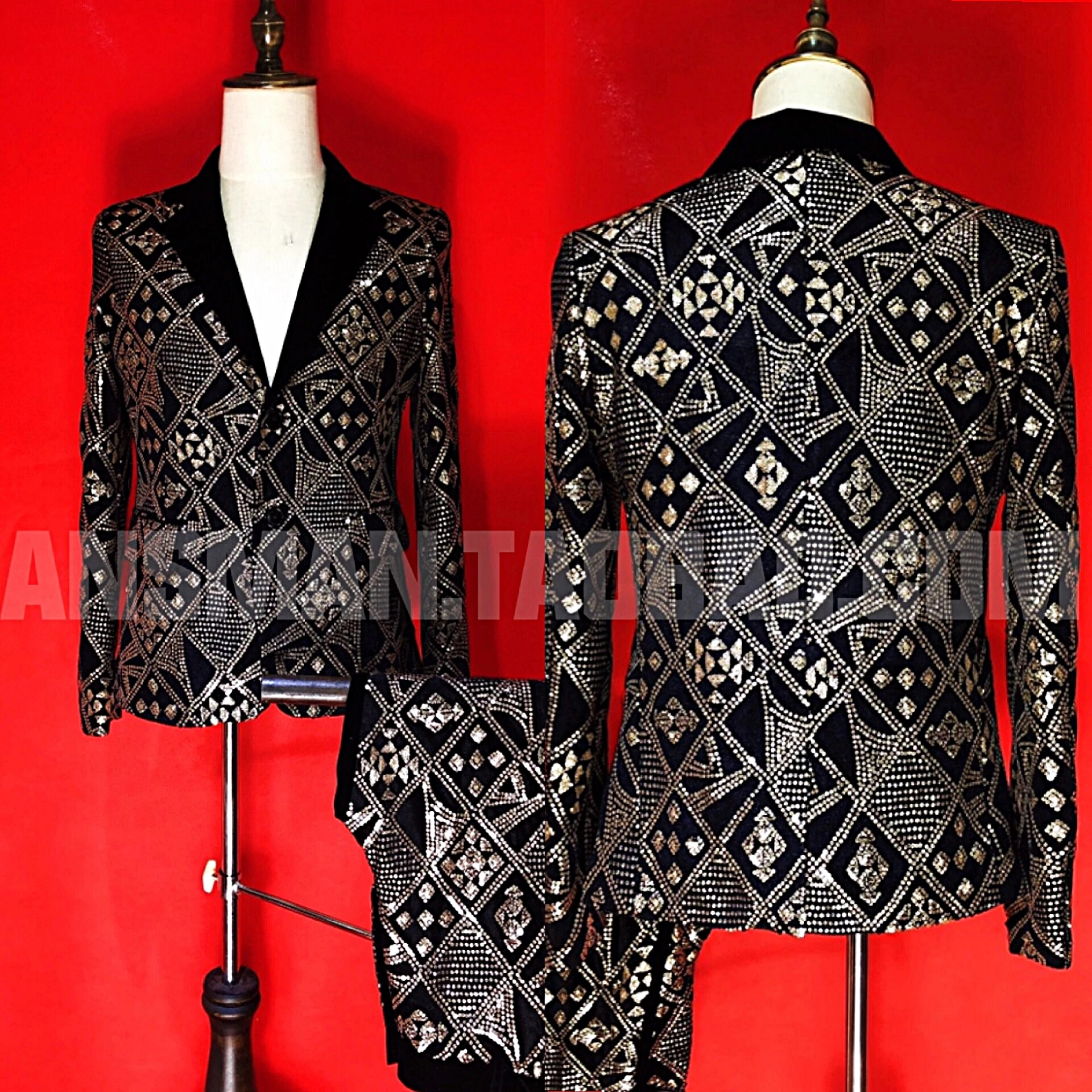 Hot New Nightclub Bar Men Casual Long Sleeve Suit Coat DJ Gold Geometric Embroidery Slim Suits Male Singer Fashion Blazer Jacket