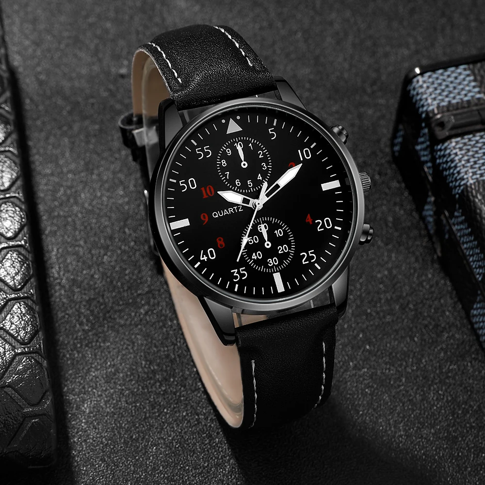4pcs trendy and fashionable round dial men's quartz watch with necklace set suitable for daily wear and holiday gifts