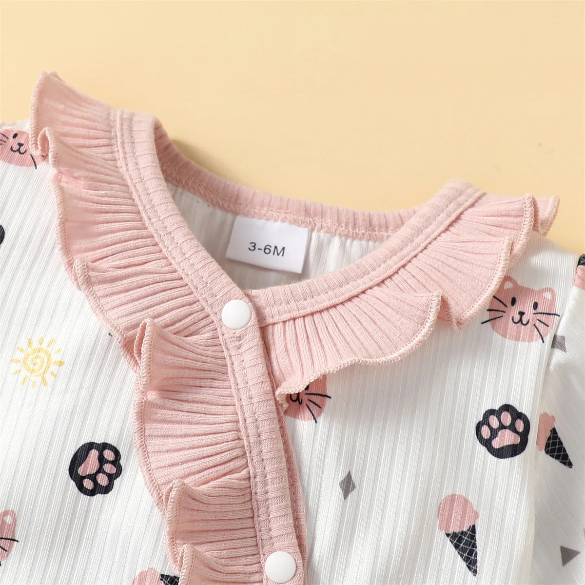 2PCS Newborn Baby Girl Romper Outfits Cute Pattern Long Sleeve Bodysuit+Headband Autumn Jumpsuit for Infant Girl 0-12 Months