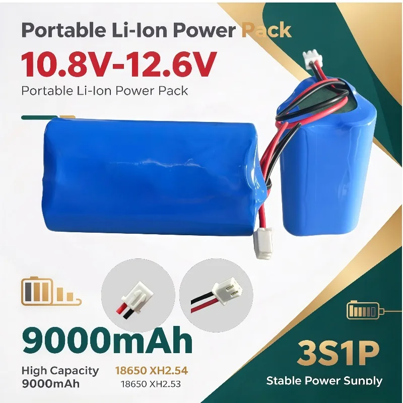 3S1P 18650 10.8V‑12.6V 9000mAh Rechargeable Battery Pack XH2.54 for CCTV Camera UPS Power