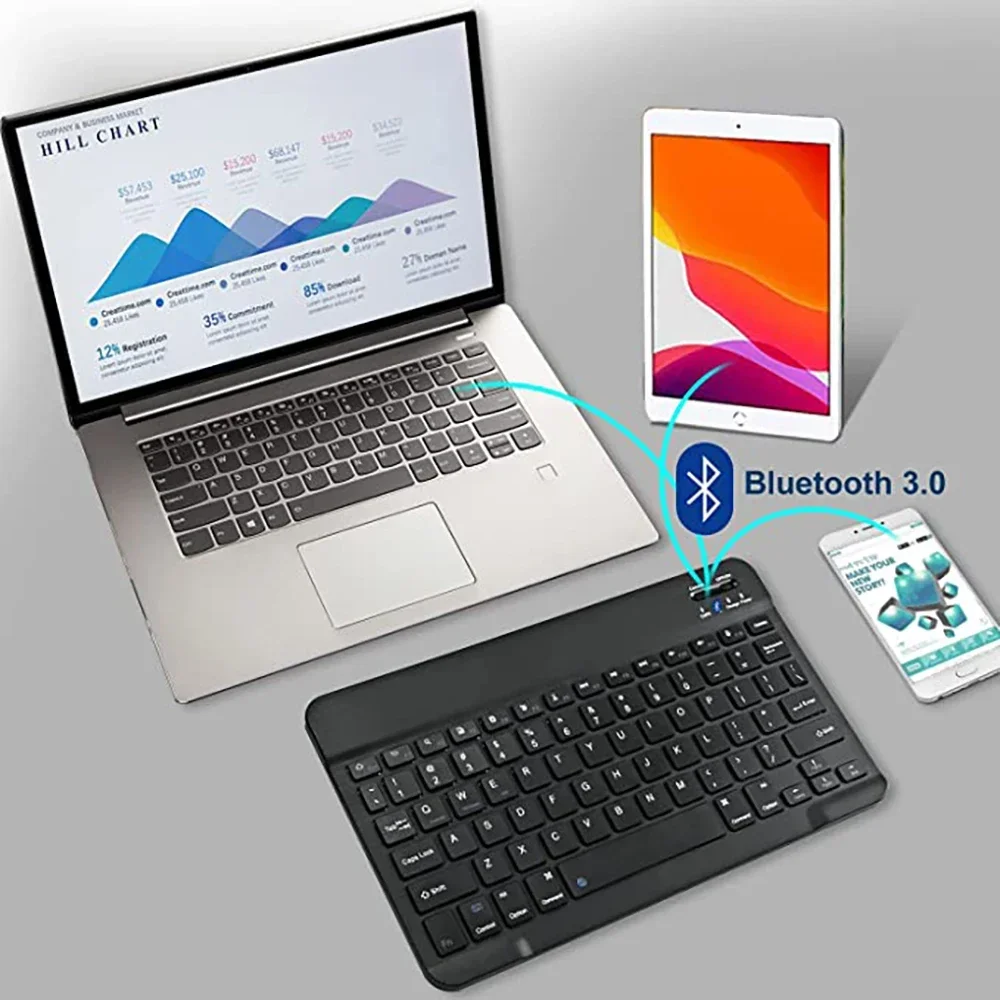 Miniteclado Bluetooth Versión Global, teclado inalámbrico recargable para IOS, Android, Windows, 10 pulgadas para teléfono y tableta