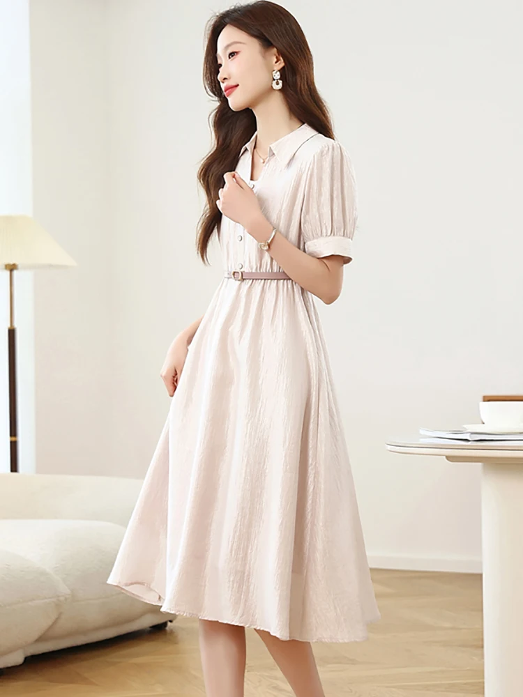 المرأة الصلبة قصيرة الأكمام بولو طوق قميص فستان الصيف أنيقة ضمادة Bodycon مكتب سيدة فستان 2025 الكورية أنيقة فستان حفلة موسيقية