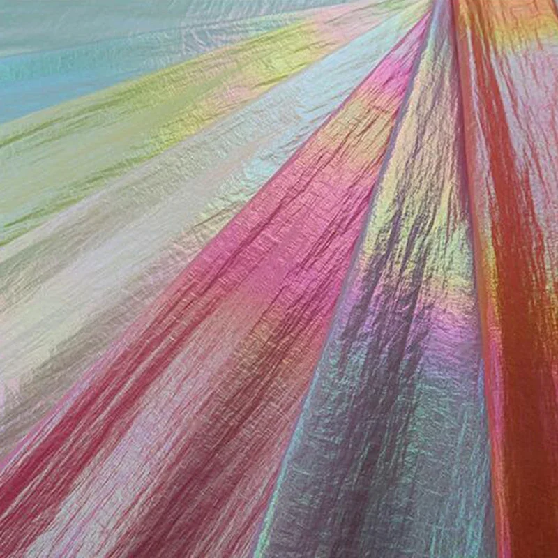 Laser Pearlescent Down Jacket Fabric Colorful Gradient Down Fabric Metallic Bright Leather Wrinkled DIY Sewing Fabric 100x150cm