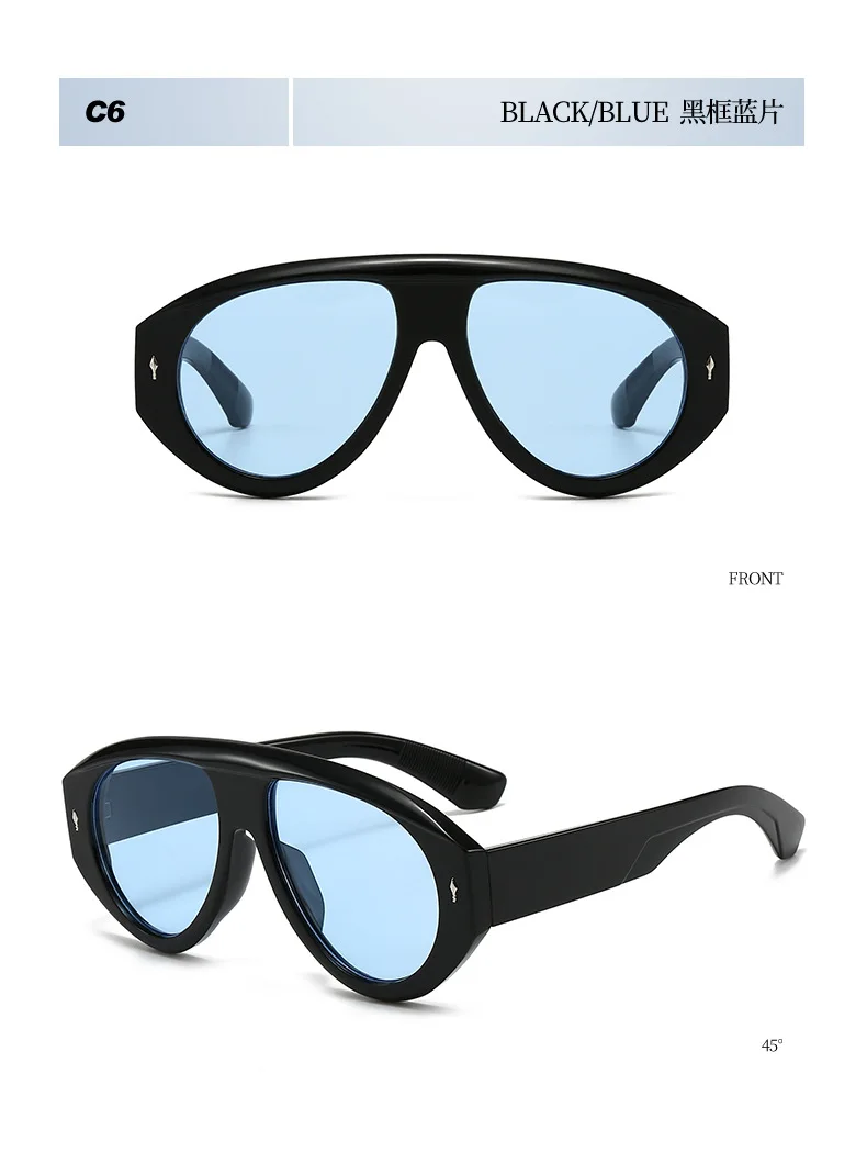 Vintage Übergroße Einteilige Sonnenbrille für Damen Neue Mode Nietenverzierte Ovale Sonnenbrille für Herren Schicke Outdoor Hip-Hop-Brillen – Detail 15