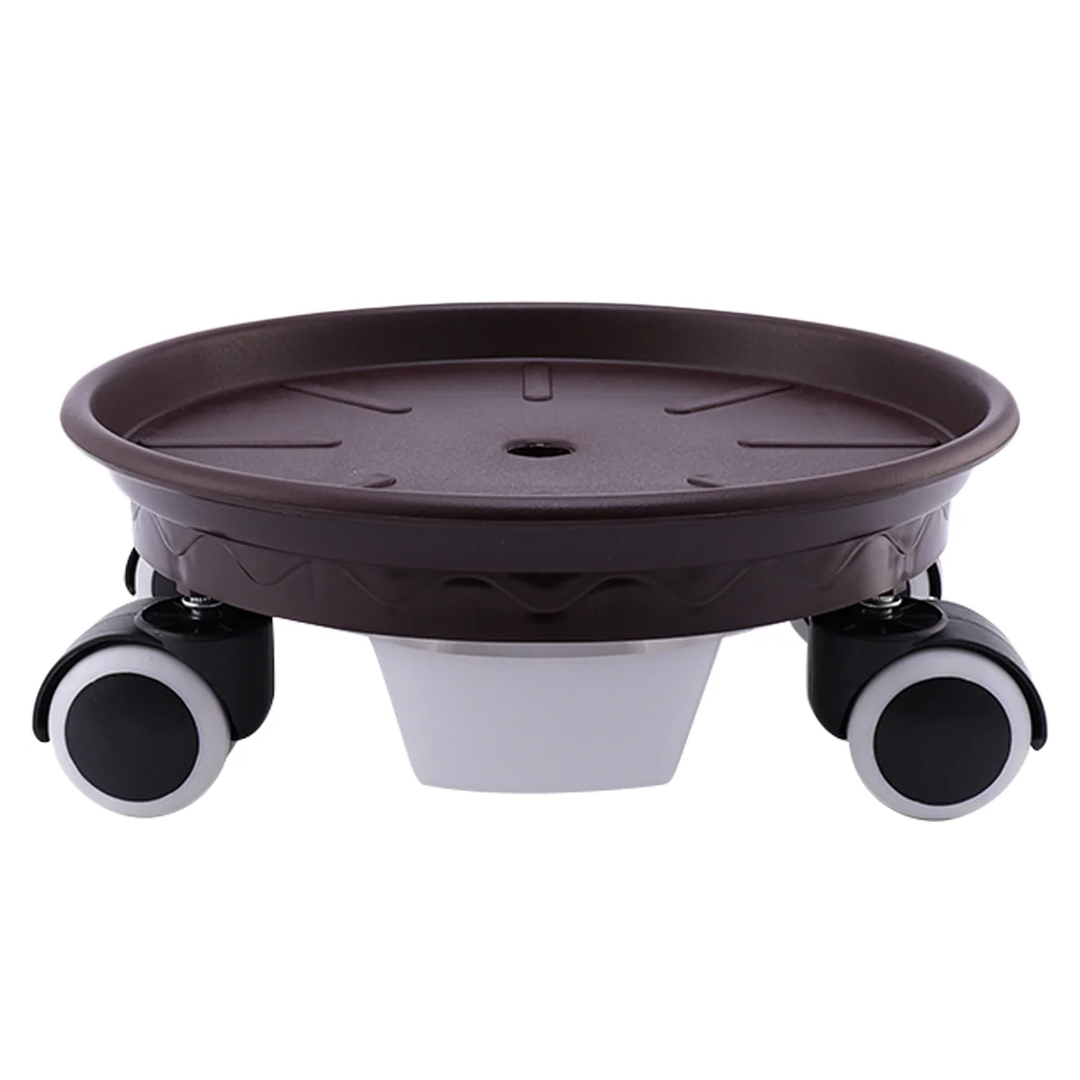 

Plastic Round Planter Mat with Wheels Simple Flowerpot Tray Wheeled Brown Pots Base