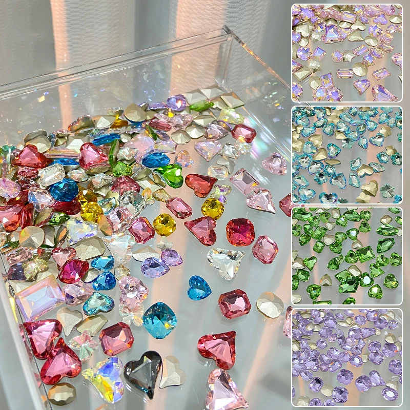 20Pcs Mix Sizes Different Shape Nail Rhinestones 3D Glass Crystals Diamonds Love Distorts Heart Super Shiny Charms Gems Stones