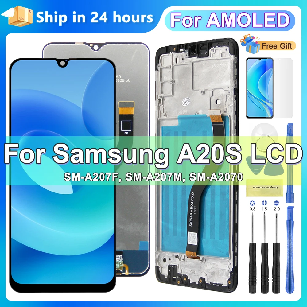 

6.5" AMOLED For Samsung Galaxy A20s A207 SM-A207F LCD Display Touch Screen Digitizer For Samsung A20S with Frame Replacement