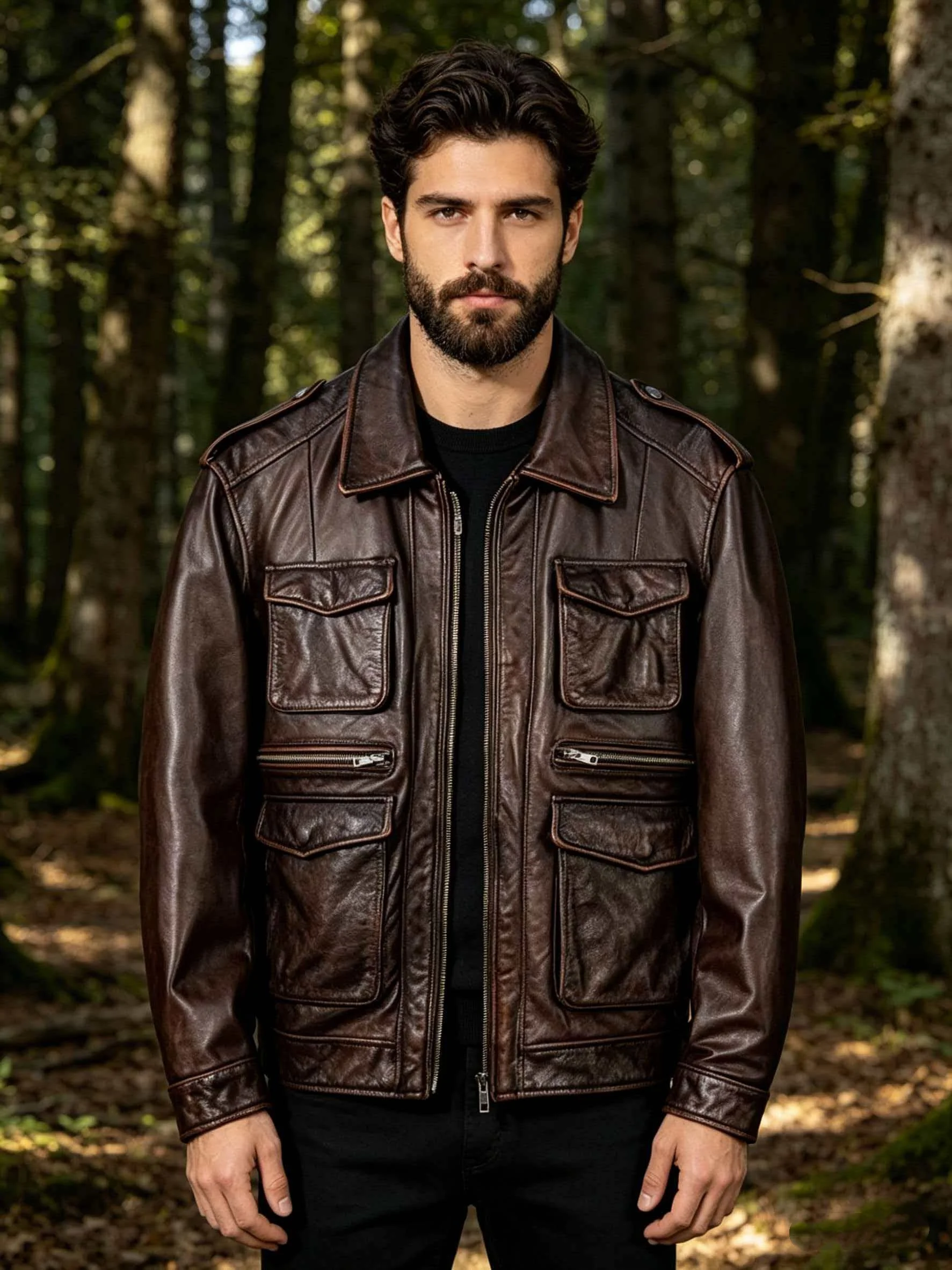 

Red Brown Winter Leather Jacket Men Vintage Style Plus Size 6XL Genuine Natural Cowhide Turn-Down Collar Retro M65 Coat