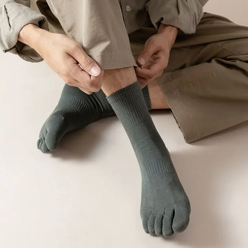 Chaussettes à manches moyennes en pur coton à cinq doigts pour hommes, respirantes et absorbant la transpiration, chaussettes fendues pour documents solides, nouveau